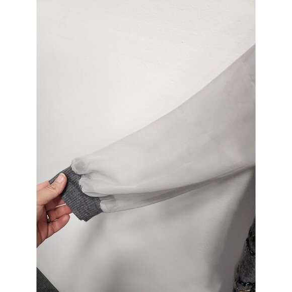 BKE the Buckle Womens Cardigan Small Gray Sheer Contrast Knit Sequin Embellished - Picture 6 of 7